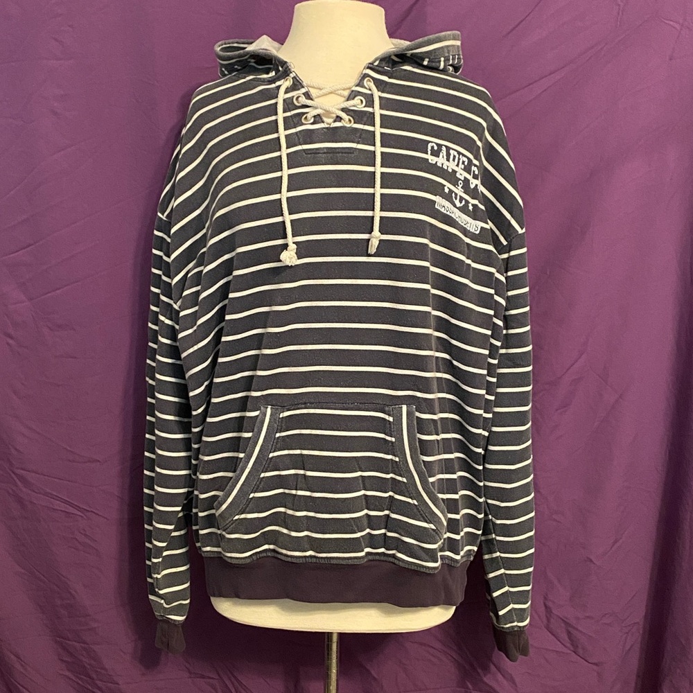 Exist Cape Cod Nautical Charcoal and White Striped Hoodie. Size XL.